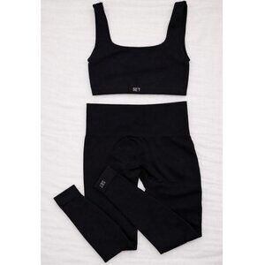 SET Active Sculptflex Box Cut Bra (L) + Leggings (L) Matching Workout Set Black